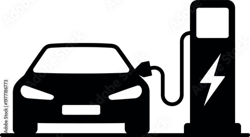 Electric vehicle connected to a charging station for power supply.
