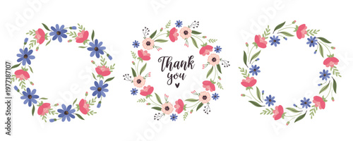 Collection of Floral Round Wreaths. Vector design isolated on white background.