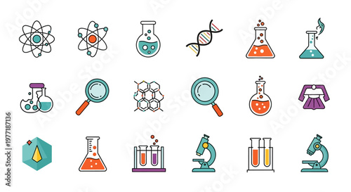 Illustration depicting scientific tools and elements used in laboratory experiments and research
