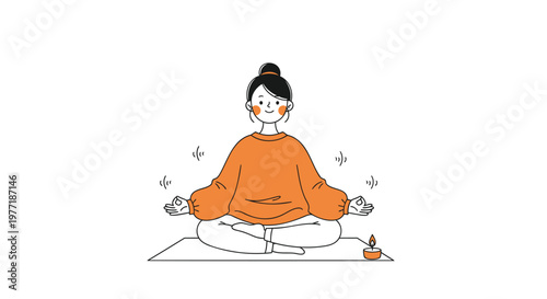 Meditating woman, yoga practice, mindfulness illustration, relaxation vector