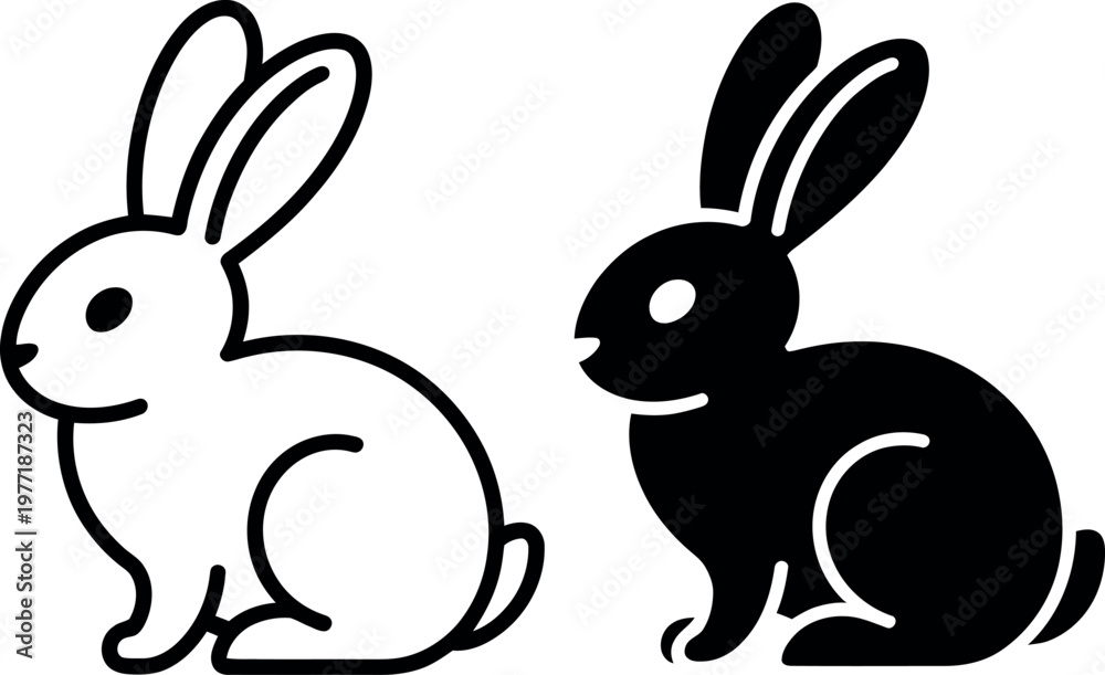 Obraz premium Contrast between a white and a black silhouette rabbit illustration