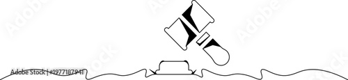 A simple line drawing of a gavel and sound block on a wavy surface