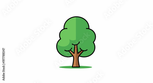 Illustrated depiction of a solitary tree with a vibrant green crown against a stark white backdrop