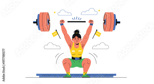 Weightlifter, athletic woman, lifting weights, fitness icon, workout illustration