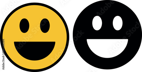 Contrasting emoticons representing positive emotions in different color schemes