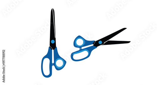 Two pairs of scissors one closed and one open against a white background