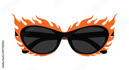Fiery sunglasses with a black lens design and vibrant orange flames