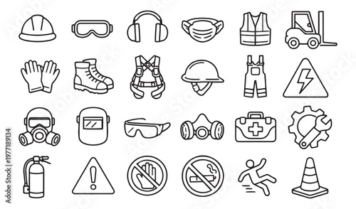 industrial safety and personal protective equipment editable line icons vector