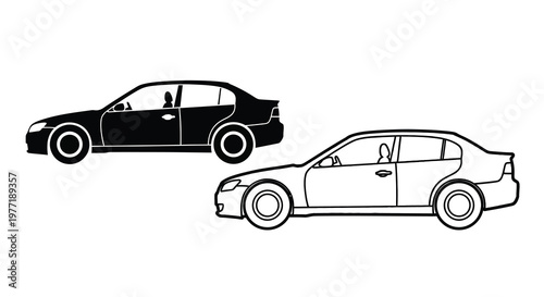 Two simplified depictions of a sedan car one solid and one transparent