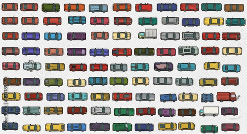 Collection of various cars and trucks from above.