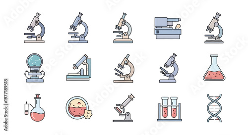 Illustrated scientific equipment and instruments for laboratory research and experiments