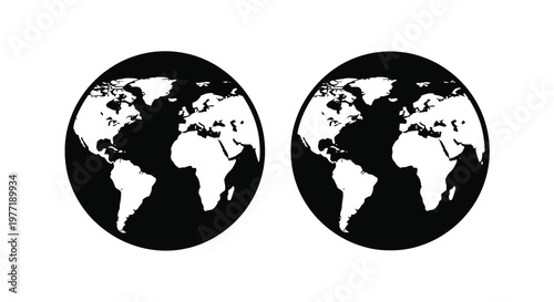 Two black and white depictions of earth showcasing continents and oceans