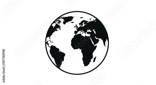 Stylized black and white depiction of earth within a circular frame