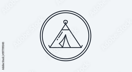 Free Download Simple line art icon of a teepee tent inside a circle, representing camping, outdoor adventure, tribal themes, or wilderness exploration. - GFXLoad