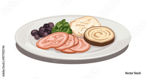 Aesthetic depiction of a plate featuring a meal with assorted ingredients and vibrant colours