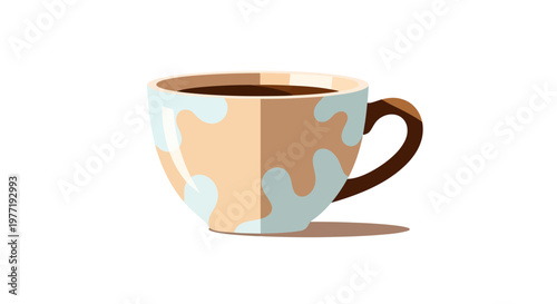 Artistic rendition of a coffee cup with stylish patterns and a filled beverage in it