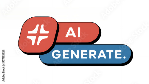 Ai generate badge with red and blue rounded rectangles and cross on a white background