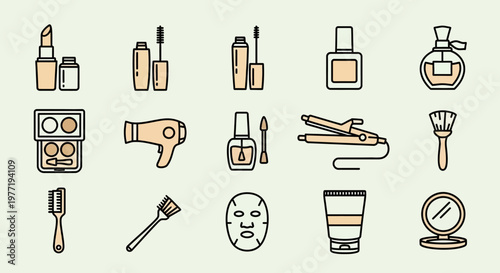 Collection of various beauty and makeup products icons