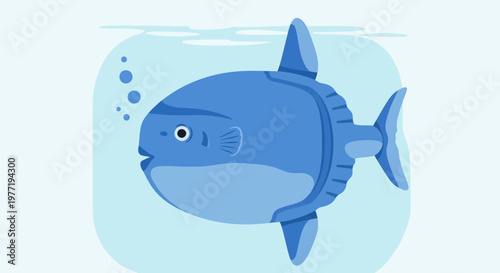 Cute Blue Ocean Sunfish Swimming Underwater