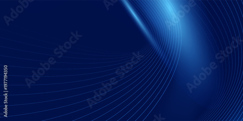 Blue Abstract Background with Glowing Wave Lines and Lens Flare, Modern Technology Design Backdrop, Futuristic Digital Connectivity Texture for Corporate Web Banner, Tech Presentation, and Wallpaper.