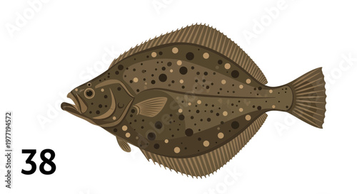 Flatfish Illustration - Marine Life, Seafood Ingredient, Aquatic Animal