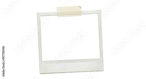 Instant camera photo frame isolated on transparent background white border.