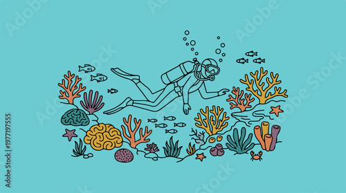 Scuba diver in coral reef.