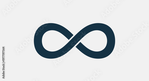 Minimalist graphic of an infinity symbol in dark blue against a light gray background