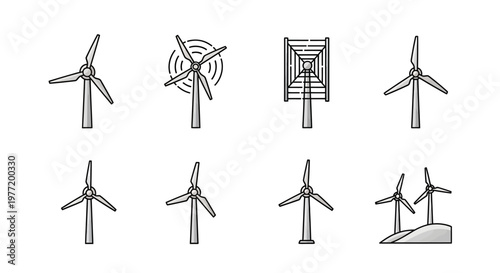 Illustration of Wind Turbine Designs, Showcasing Renewable Energy and Technological Innovation