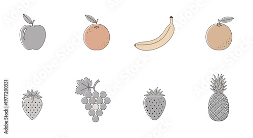 Illustration showcasing a variety of sketched fruits, vibrant and appealing visuals of produce