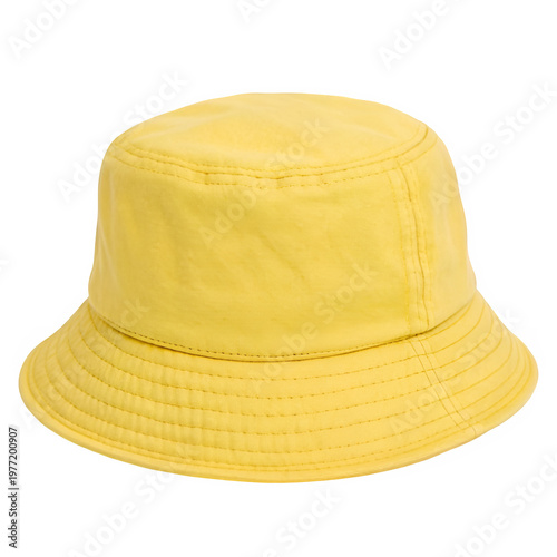 Bright yellow cotton bucket hat isolated on transparent background