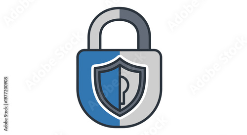 A stylized illustration of a padlock with a shield emblem, symbolizing security and protection.