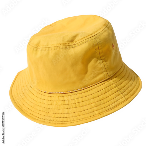 Bright yellow cotton bucket hat isolated on transparent background