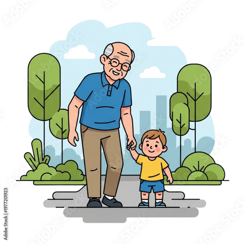 senior man walking with grandchild in park