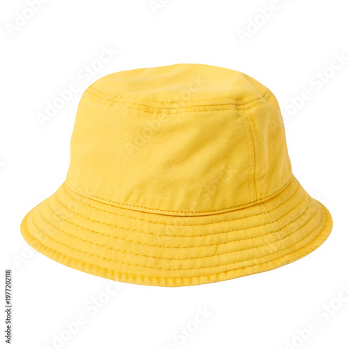Bright yellow cotton bucket hat isolated on transparent background