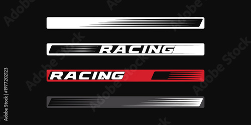 Racing decal design set with dynamic speed stripes, automotive graphics, sport car livery elements, bold stripe patterns and modern racing style vector illustration collection