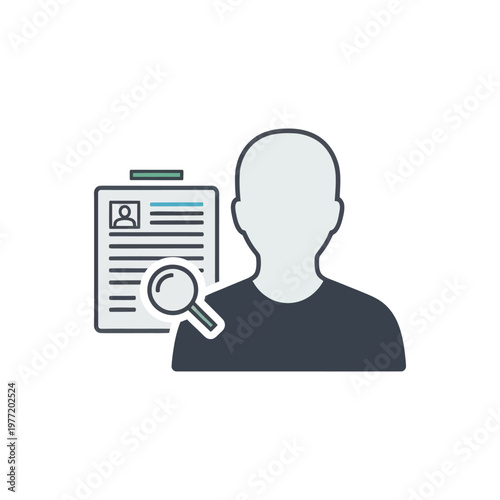 A simple illustration of a person's profile being reviewed with a magnifying glass