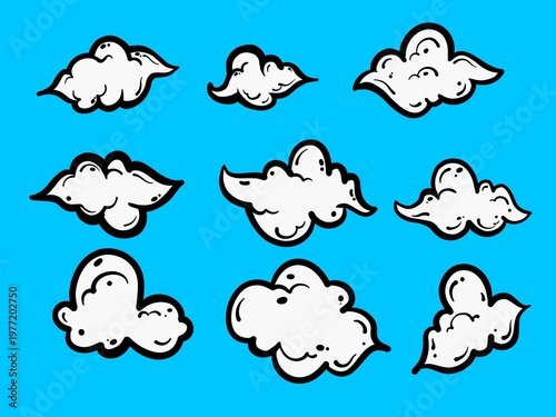 Set of Blue Clouds Sky Weather Background Icons