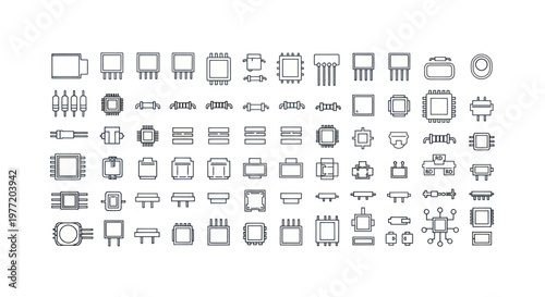 Collection of electronic components and circuitry icons