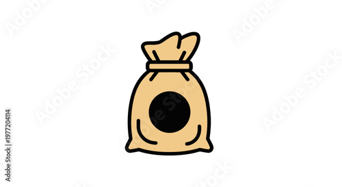 Minimalist flat vector illustration of a tied burlap sack on a white background