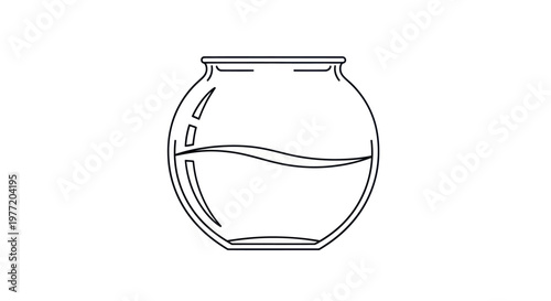 Simple line art illustration of an empty glass fishbowl on a white background.