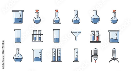 Illustrated laboratory glassware and lab equipment set for scientific experiments and research
