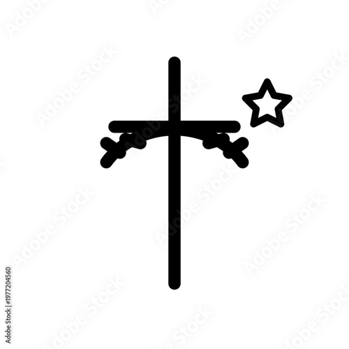 Black, minimalist airplane icon, star symbol, aviation logo, simple vector graphic