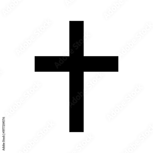 Black cross symbol, plus sign icon, simple geometric shape, vector graphic