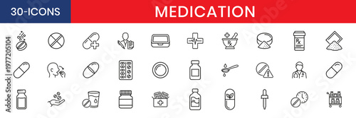 Minimalist Black Outline Medication Forms Vector Icons
