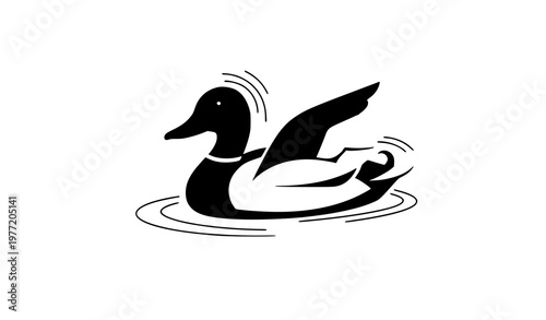 Cute cartoon swimming duck vector flat waterfowl character isolated on white