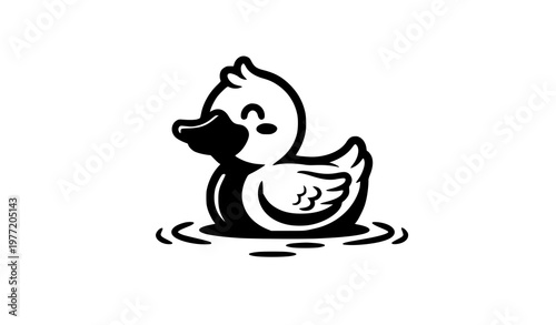 Modern swimming duck vector with stylized water ripples flat animal illustration