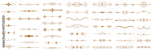 Refined golden divider set with elegant flourishes and ornamental line details, vintage decorative border collection featuring minimal separators and artistic filigree accents for wedding design