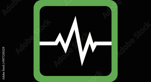 Graphic representation of sound waves encapsulated within a squared green frame on a black backdrop