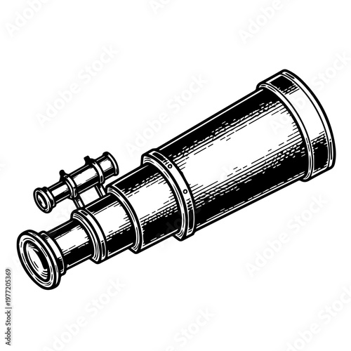 Hand-drawn vintage telescope illustration for exploration and discovery